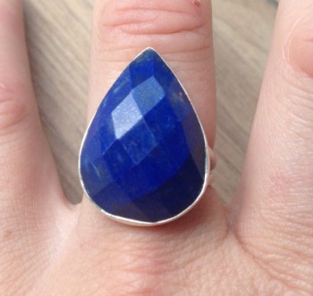 Zilveren ring met facet druppelvorm Lapis Lazuli 18 mm